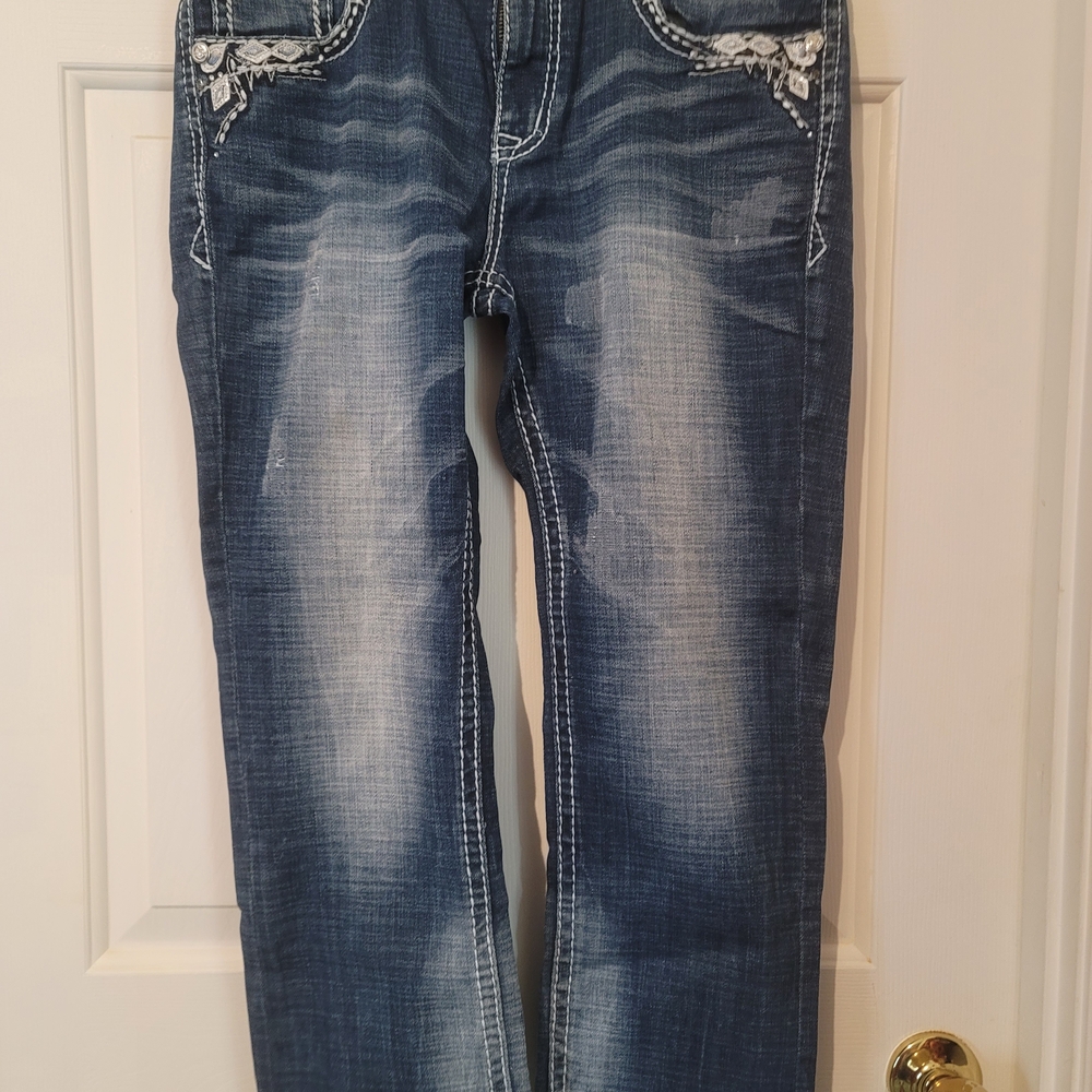 Grace Women's Blue Straight Leg Jeans with Embroidery